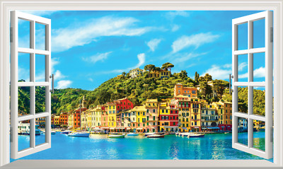Portofino Italy Magic Window Wandbild Selbstklebend Aufkleber Abziehbild Druck Poster