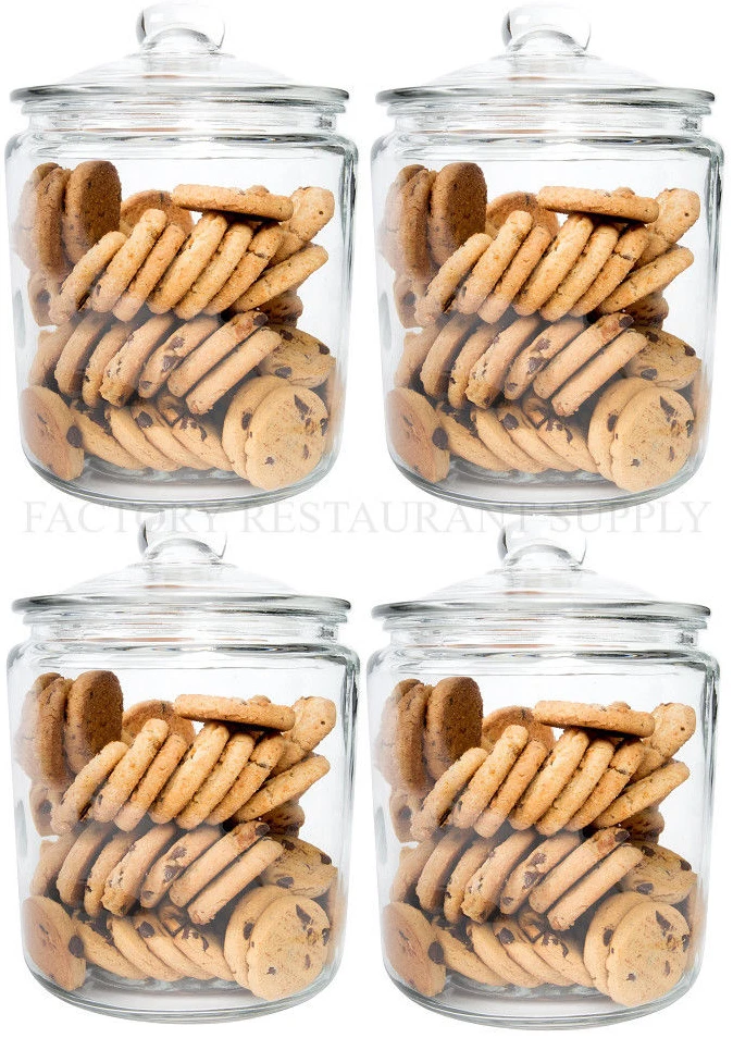 4 PACK 1 Gallon Glass Cookie Coffee Candy Storage Display Jar w/ Lid Commercial