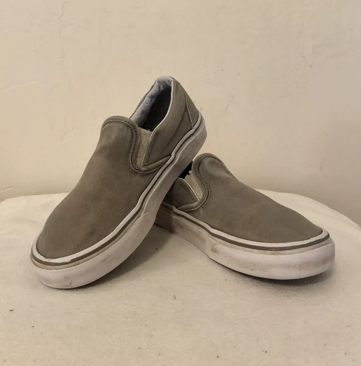 Vans Off The Wall Loafers Gray Canvas Slip On Boy s Size 4