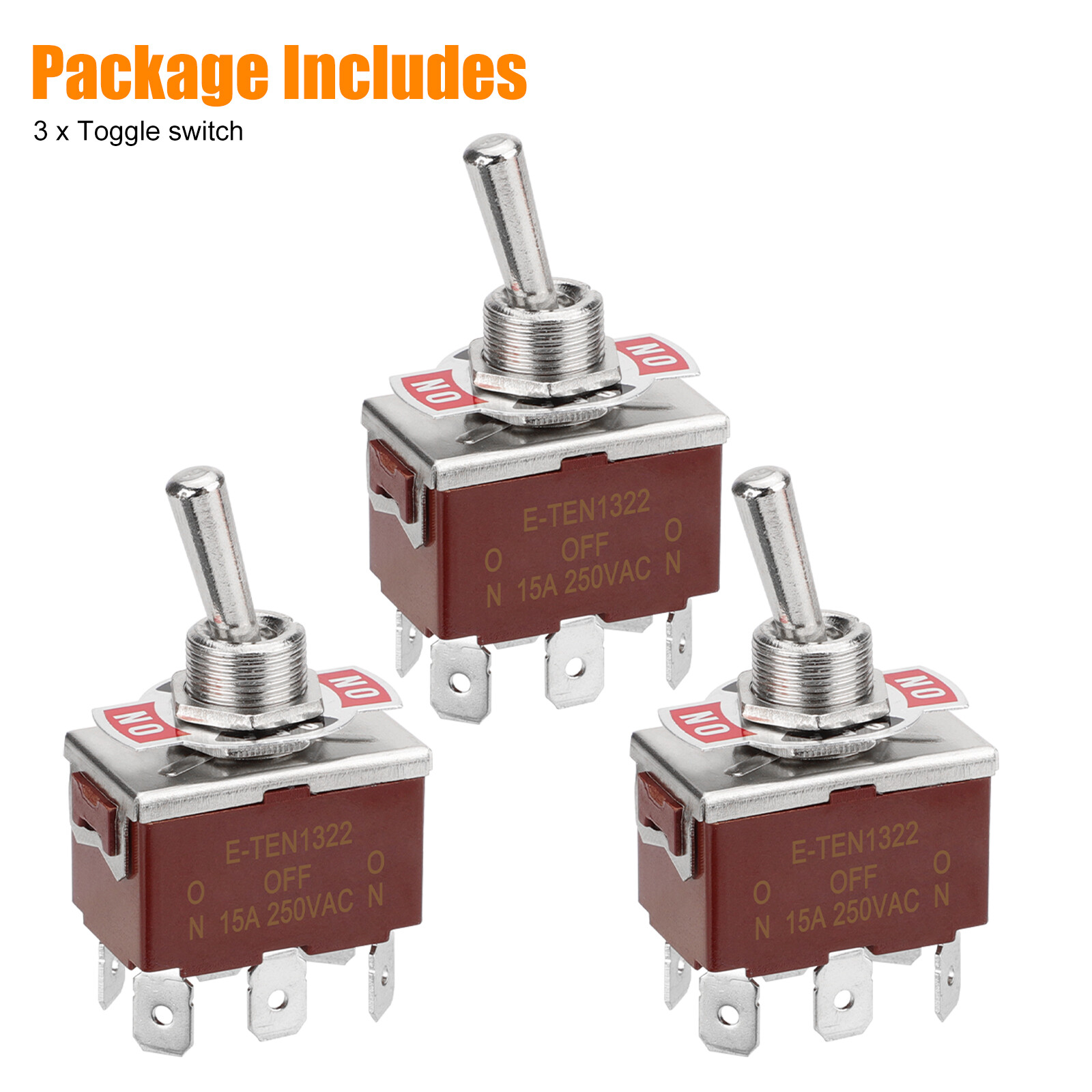 3PCS Heavy Duty DPDT ON/OFF/ON Toggle Switch 20A 125V/15A 250V Screw Terminals