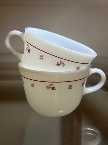 Corning Ware Burgandy Rose C Handle Milk Glass Cups- Set Of 2 - Picture 2 of 18