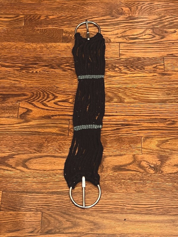 Tough- 1 Cotton 13 Strand String Girth/Cinch, Black w/Green, 25”- Nice!