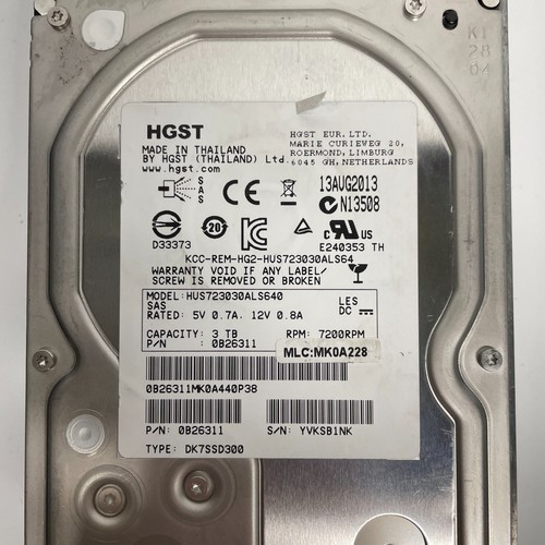 HGST HUS723030ALS640 3TB 3.5" SAS HDD 7200RPM 64MB Ultrastar Enterprise Drive - Picture 3 of 7