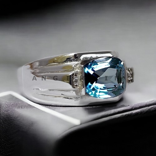 Aquamarine Gemstone With 925 Sterling Silver Groom Ring For Men's #AL160 - Picture 2 of 8