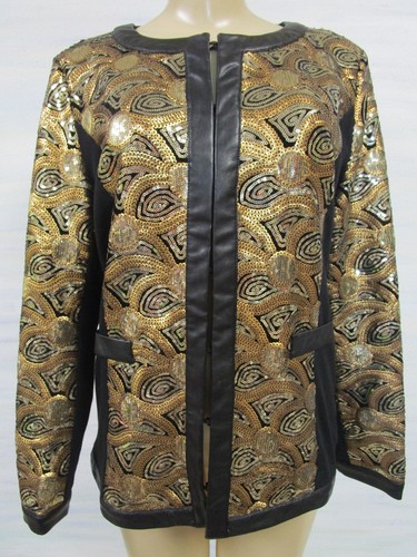 JOAN BOYCE BLACK & GOLD SEQUIN EMBELLISHED JACKET SIZE S - NWT