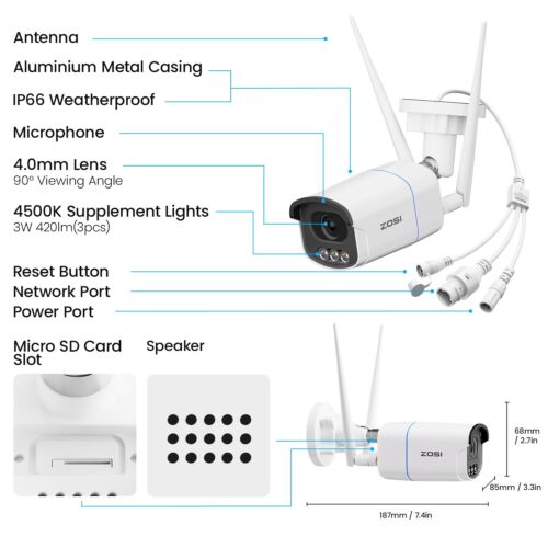 ZOSI 5MP WIFI IP Camera Wireless Outdoor CCTV Full ColorVu 5G Security Cmaera - Picture 10 of 12