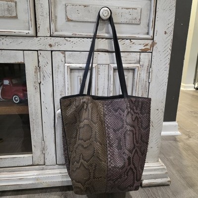 B-May Exotic Snakeskin Two-Tone Python Tote Bag in Brown and Dark Brown