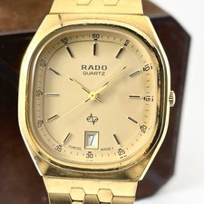 Working/ RADO Square Wristwatch Belt Gold Dial Men's