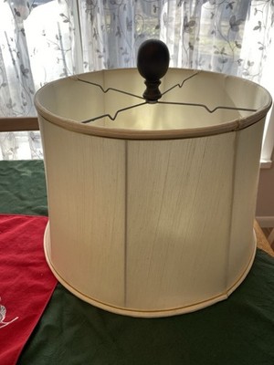 Pair of Off White Lampshades w/ Wood Finial 12.5 x18.5 . Nice