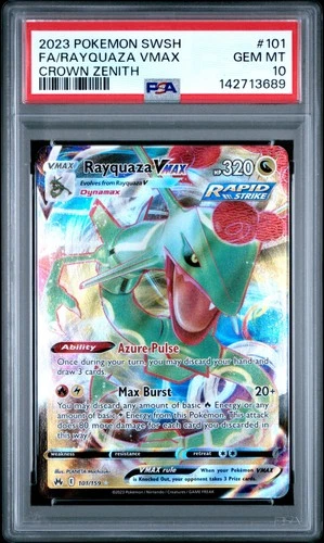 2023 POKEMON SWORD & SHIELD CROWN ZENITH #101 FULL ART/RAYQUAZA VMAX PSA 10