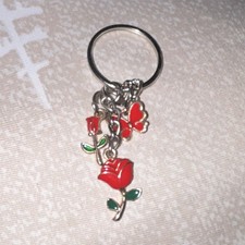 Red Rose Floral Metal Keychain Modern Theme with Detachable Keyring
