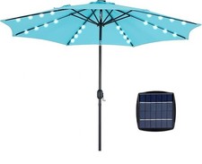 9.5' Solar-Powered Patio Umbrella with 32 LED Lights  Tilt/Crank Blue