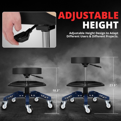 18.4"-23.6" Adjustable 300lbs Mechanics Roller Seats Blue Painted Tool Tray Seat - Picture 4 of 7