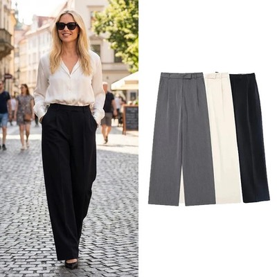 Schicke Damen Hose High Waist - gerader Schnitt, Frontreißverschluss - Style