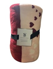VICTORIA'S SECRET SHERPA FLEECE BLANKET HEARTS PINK THROW VALENTINES DAY 50"x60"