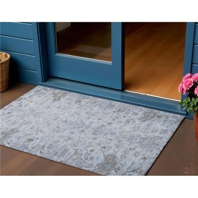 3x5 ft. Sky Blue & Ivory Medallion Washable Traditional Indoor & Outdoor Rect...