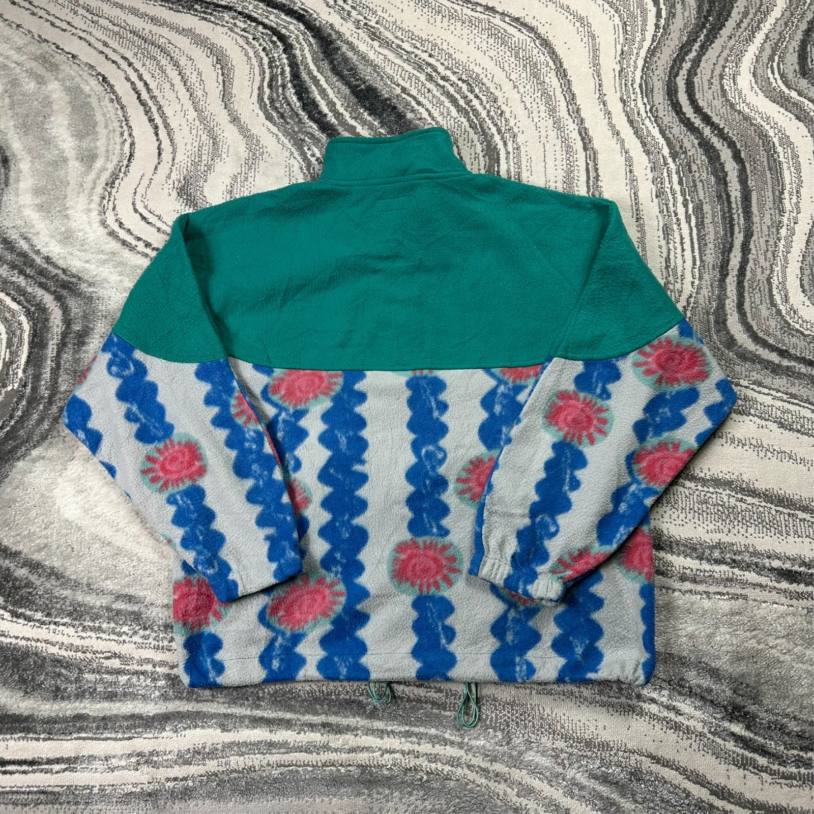 Women's VTG S Oliver 1990s Green Blue Grey Floral Aztec Medium Fleece Sweatshirt image 9