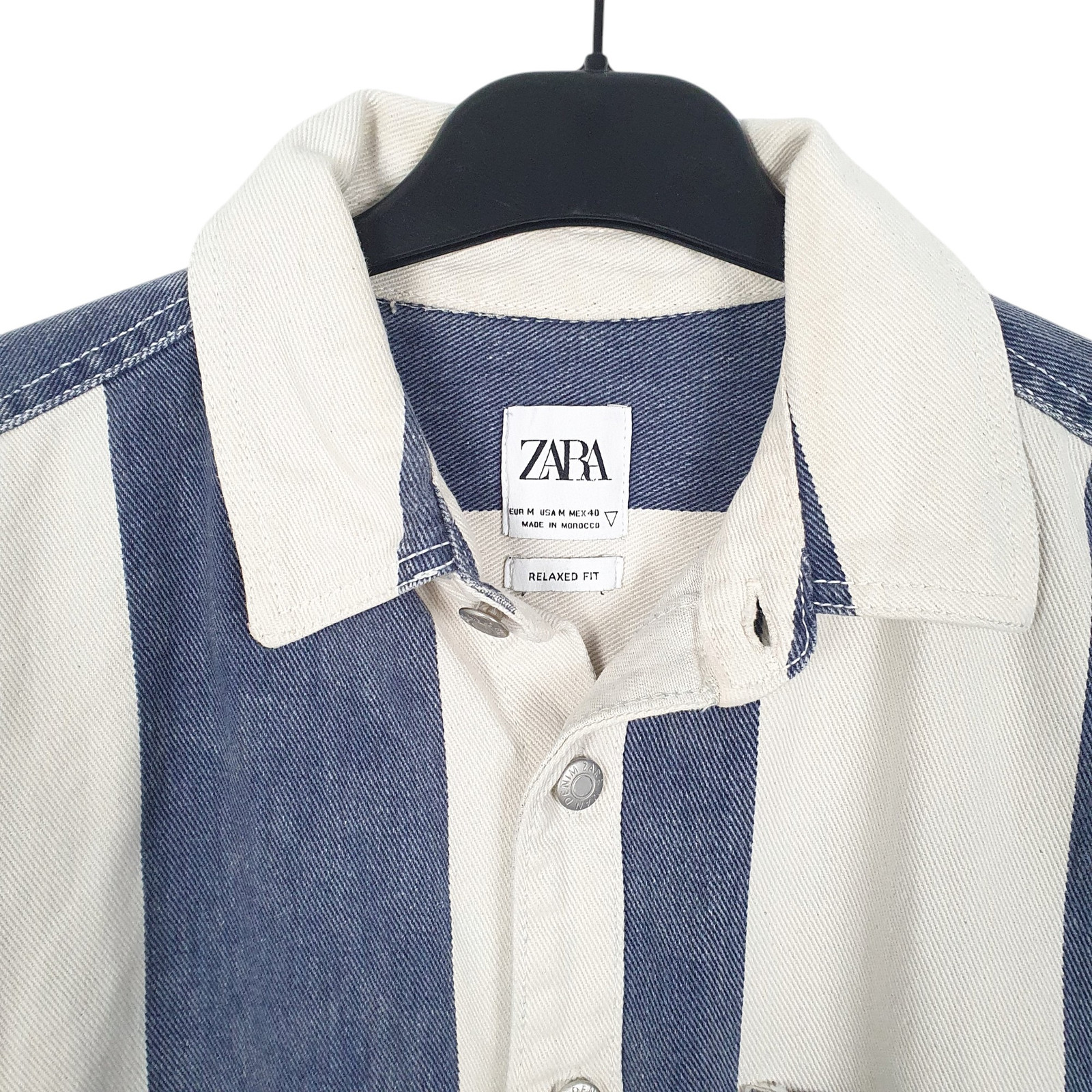 ZARA White Striped Shirt Overshirt Shacket Relaxed Long Sleeve Mens M image 2