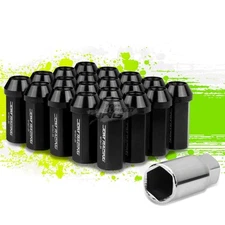 JDM ALUMINUM BLACK M12X1.25 25MM OD CLOSED-END 50MM LUG NUTS 20PCS/SET+ADAPTER