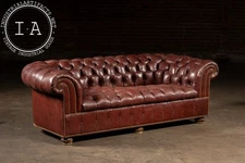 Tufted Leather Chesterfield Sofa in Burgundy