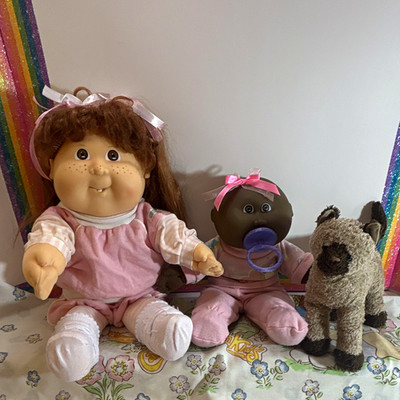 Vintage Cabbage Patch growing hair girl  doll lot of 2 w/ plush Douglas dog,