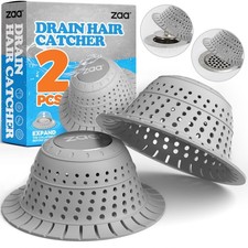 zaa Shower Drain Hair Catcher, 2 Pack Silicone Collapsible Bathtub Gray