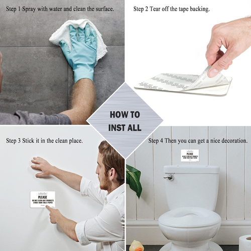 Flush Toilet Paper Only Sign 2 Pack 4" x 6" Acrylic Premium Finish Please Do Not - Picture 4 of 7