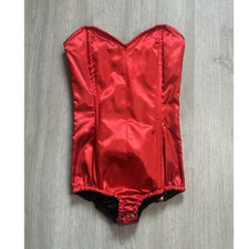 Daisy Corsets Red Overbust Satin Corset Lace Up Snap Size S Polyester Cotton