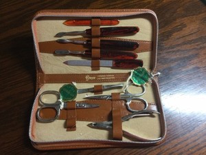 Vintage Royce 9 pc Manicure Set Brown Leather Case Austria