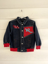 Youth Rocaear Button-Up Denim Jacket with Red Logo Embroidering Youth 2T
