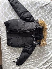Diesel Boys Jacket Black Puffer Parka w/Fur Trim Size small 8 Warm Cargo