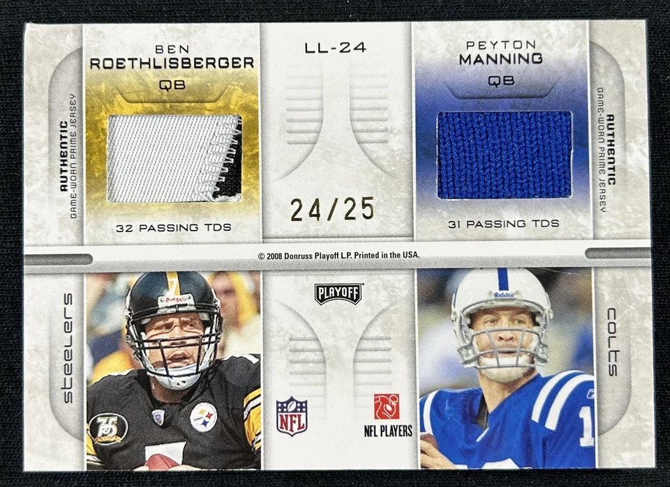 2008 Playoff Prestige Tom Brady Roethlisberger Manning Romo Quad GU Patch /25 - Image 2 of 2