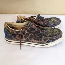 Twisted X Women's Driving Mocs Metallic Blue Gold Leopard Print Size 6.5