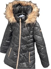 Michael Kors Kids Girls Black Puffer Coat Faux Fur Hooded Jacket Size 10/12