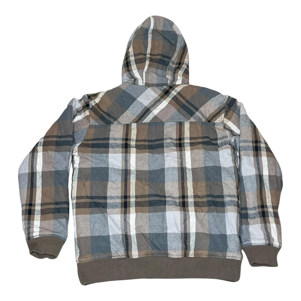 Chaqueta Quiksilver Para Hombre Grande Marrón Gris A Cuadros Con Capucha Acolchada Forrada Franela Cremallera Foto 2 de 4