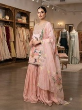 Women's Latest Readymade Soft Organza Sharara Suit with Sequence Embroidery Bu