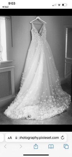 Wedding Dress Size 16 White/Light Ivory Lace Fitted Top Satin Waistband - Picture 5 of 16