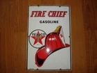 Vintage Original 1957 Texaco Fire Chief Porcelain Gas Station Sign 18" x 12".