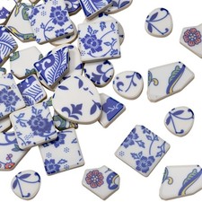 200g Porcelain Mosaic Tiles - Irregular Blue  White Ceramic Pieces for DIY Craf