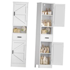 67" H Tall Bathroom Storage Cabinet with Barn Doors, Narrow Bathroom Cabinet