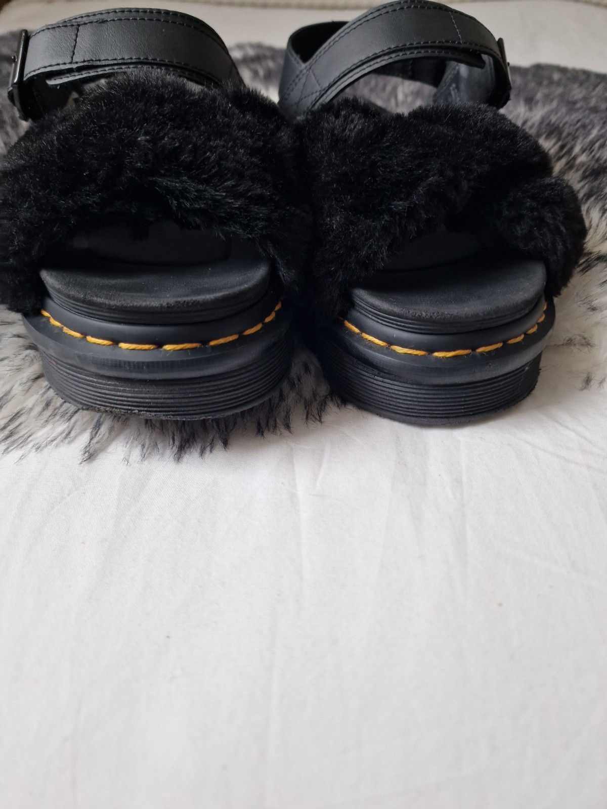 Dr. Martens Voss II Fluffy Black Leather Ankle Strap Sandals UK 7 image 7