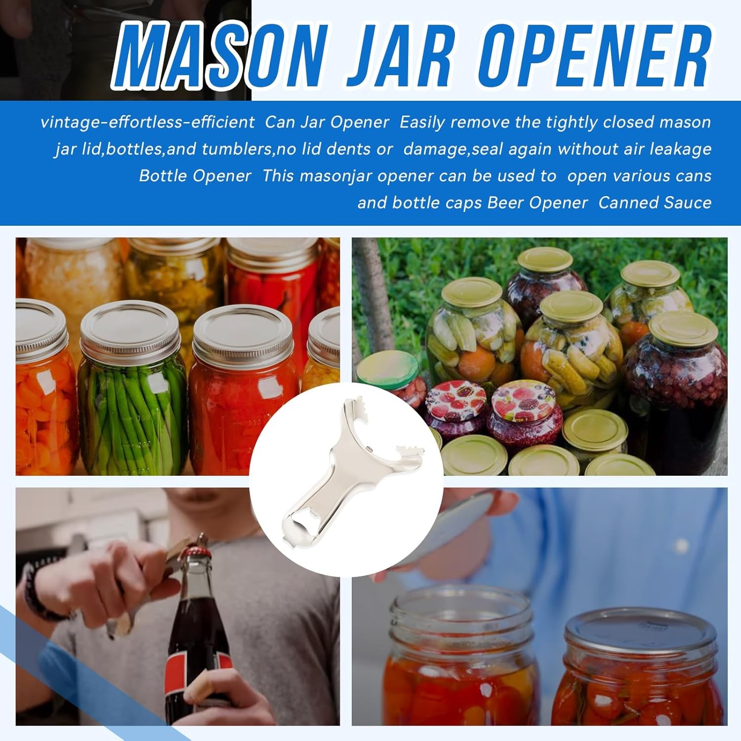 For Mason Jar Opener - Grip Manual Handheld Lid Remover for Canning,Bottles,Jars