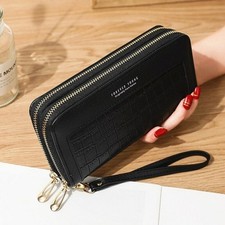 Women Leather Wallet Long Double Zip Purse Card Phone Holder Case Clutch Handbag