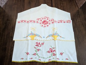 LOT/3 HANGER COVERS hm w/Up-cycled VTG-USA Diff Hand Emb 100% Cotton Pillowcases