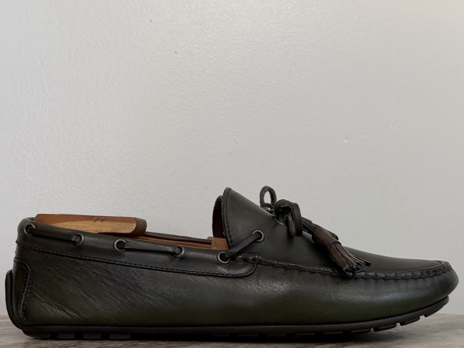 Ralph Lauren Purple Label Harold Tassel Leather Driver Loafer 8.5 US Dark Green image 2