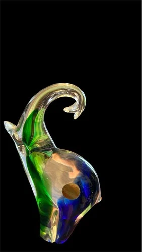 Vintage Murano Art Glass Paperweight  Elephant Blue Clear Green Sculpture