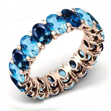 Unique Prong Setting Band Oval Shape London Blue Topaz Sky Blue Topaz Band