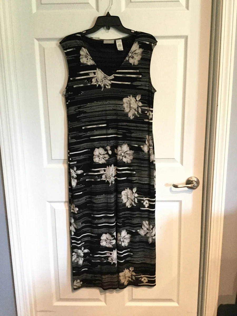 Liz Claiborne Women s Large Dress Black White Flowers V Neck