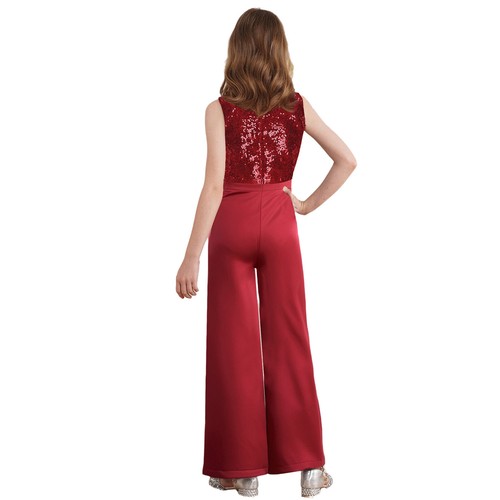 Girl Sequin Lapel Jumpsuit Sparkly Casual Wide Leg Pants Romper Trendy Outfit - Picture 6 of 56