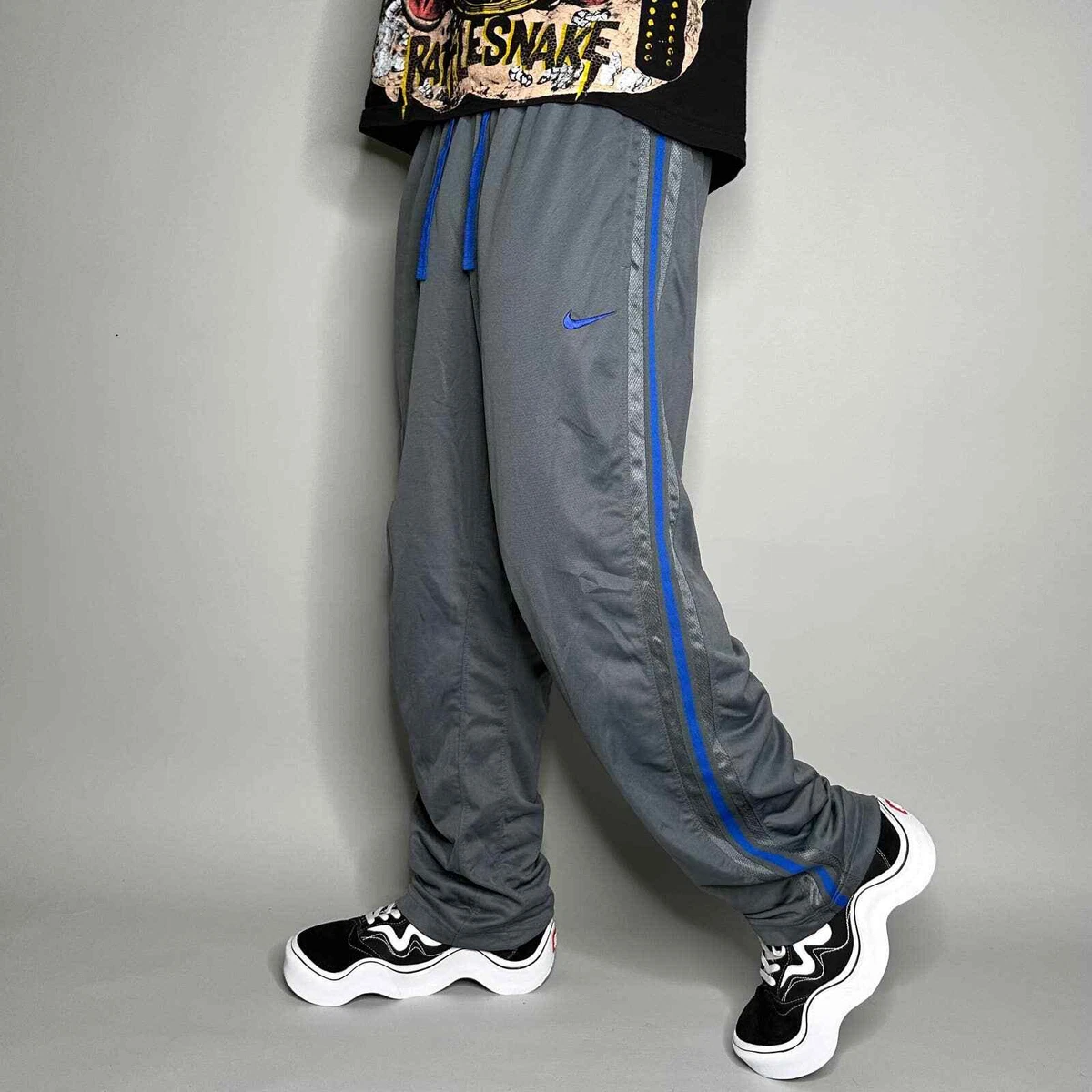 Nike Sweatpants Mens XL Grey Polyester Royal Blue Baggy Fit